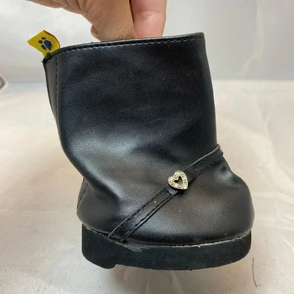 Build A Bear Black Faux Leather Platform Boots Biker Goth Riding BAB gem heart - Picture 2 of 6